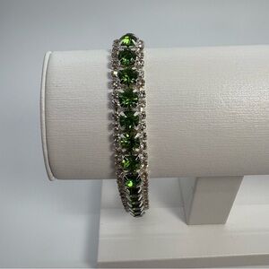 Light Green Peridot And Clear Crystal Rhinestone Bridal Prom Tennis Bracelet